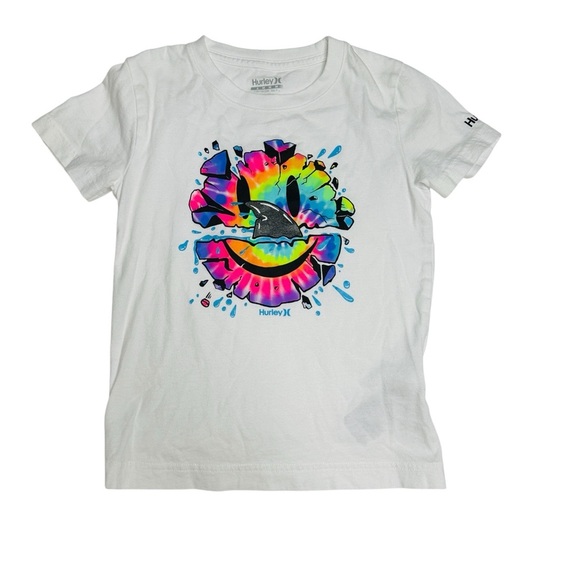 Hurley Other - Hurley Kids White Shark Tie-Dye Graphic Tee Short Sleeve T-Shirt Size 6 M